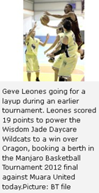 Geve Leones going for a layup during an earlier tournament. Leones scored 19 points to power the Wisdom Jade Daycare Wildcats to a win over Oragon, booking a berth in the Manjaro Basketball Tournament 2012 final against Muara United today.Picture: BT file 