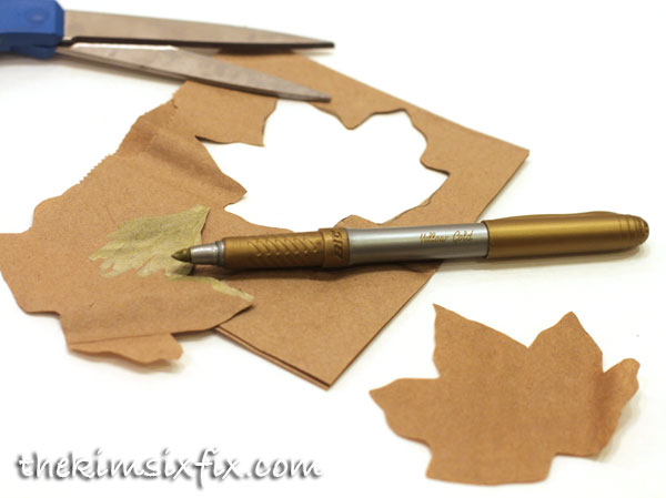 Coloring brown paper leaf gold