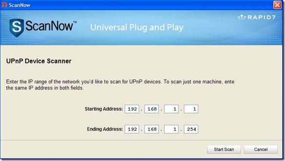 ScanNowUPnP intervallo di IP da scansionare
