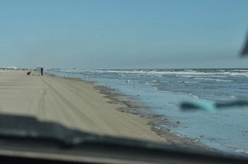 driving on the beach on north Padre Island