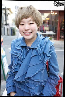 Deconstructed Denim, Converse & Short Blonde Hairstyle in Harajuku
