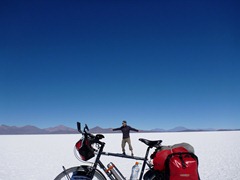 Bike surfing on the Salar de Uyuni.