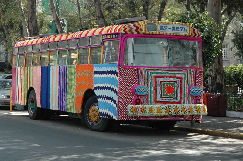 Bus yarn bombing