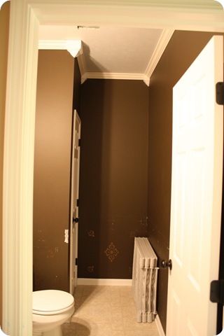 dark brown powder room