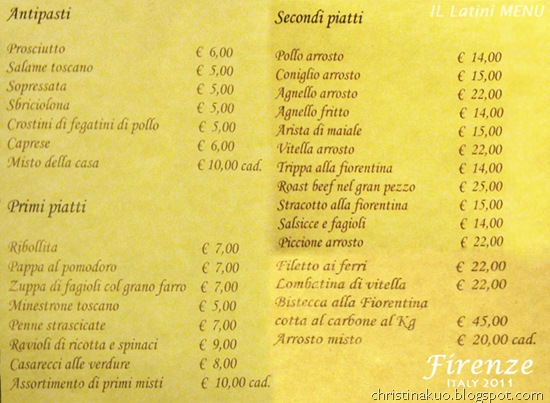 latini menu