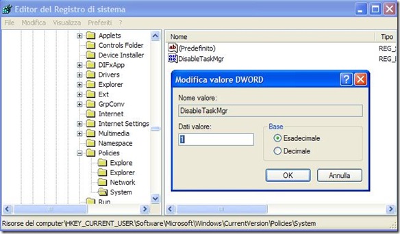 Abilitare Task Manager Windows dal registro di sistema