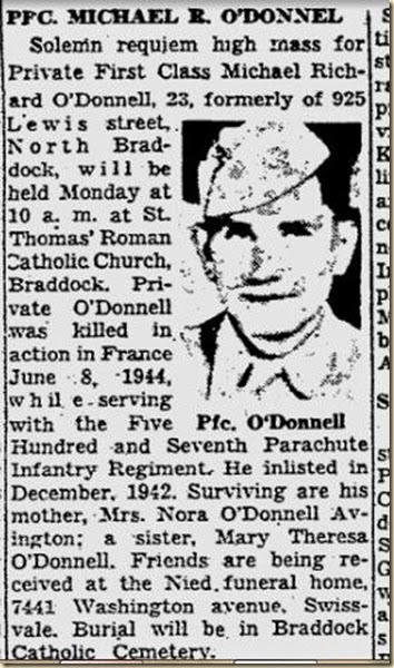 Michael O'Donnell obit PPG 3 September 1948