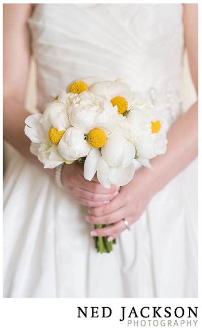 white peony and billy ball bouquet