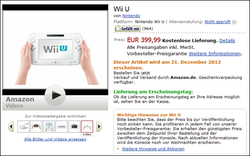 Wii U na Amazon Alemã por 399.99 euros