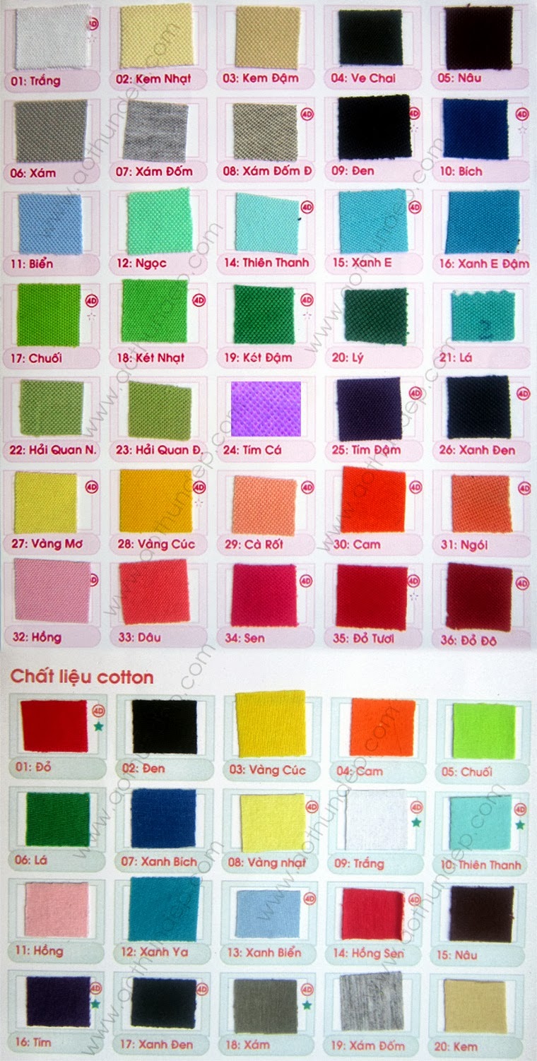 Bảng màu vải áo thun