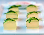 Cucumber-lime margarita shots tied with cucumber ribbons