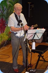 Gordon France playing and singing along with his Banjo/Eukelele