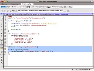 Code du menu pour personnaliser un thème Wordpress avec Dreamweaver