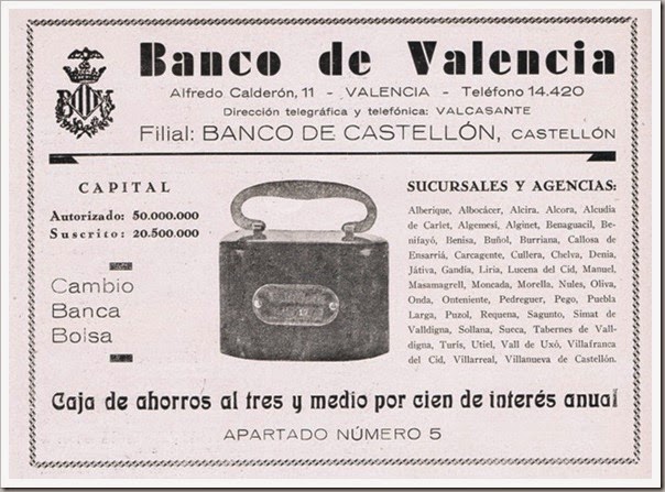 1933 Las huchas del Banco de Valencia.