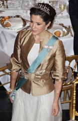 Crown princess Mary of Denmark attends the dinner for the diplomatic corps on the 40th anniversary of Queen Margrethe on the Danish throne in Christiansborg Palace in Copenhagen, Denmark, 1 February 2012. Photo: Patrick van Katwijk / NETHERLANDS OUT (Newscom TagID: dpaphotos632321) [Photo via Newscom]