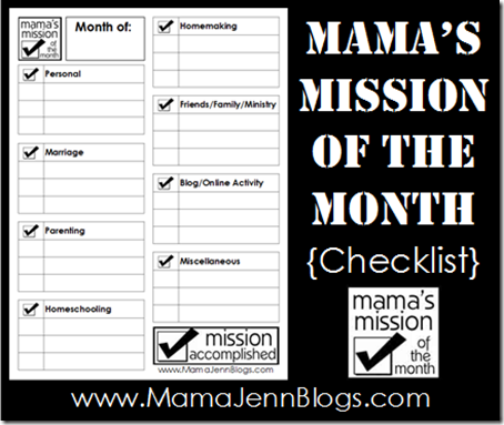 Mama's Mission of the Month Checklist