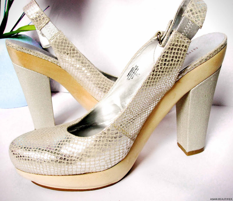 Nine West silver Snakeskin Slingback Court shoes