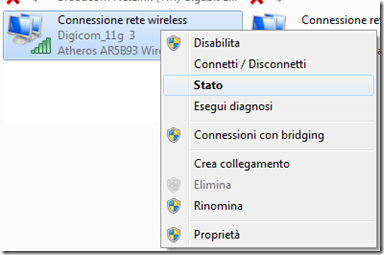 Stato delle rete wifi alla quale si è connessi Stato delle rete wifi alla quale si è connessi