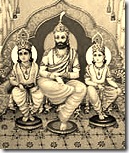 King Dasharatha with Rama and Lakshmana
