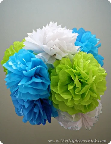 DIY tissue flowers blue green white