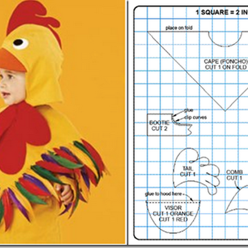 Disfraz casero de gallo para bebé con patrones simples