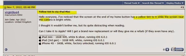 少數人看到 iPad mini 有黃斑