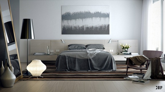 Dormitorio gris marrón, blanco