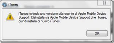 Errore iTunes richiede una versione più recente di Apple Mobile Device Support. Disinstalla sia Apple Mobile Device Support che iTunes. Quindi installa di nuovo iTunes