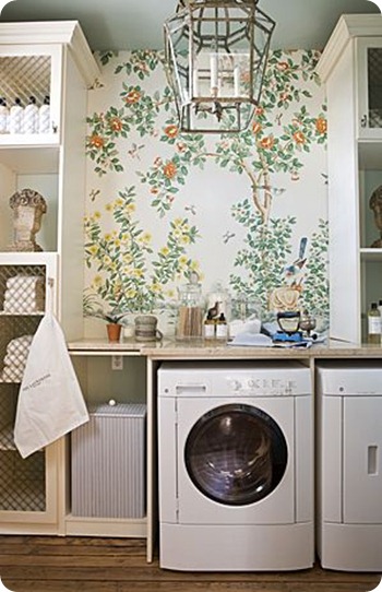 floral wallpaper laundry room