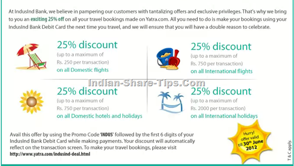 Indusind 25% Discount on Travel & Hotel Booking with Yatra