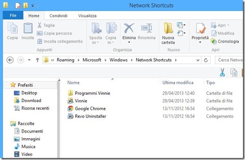 Aggiungere file alla cartella Network Shortcuts su Windows