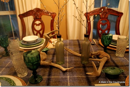 a walk in the countryside: winter table with plaid throw