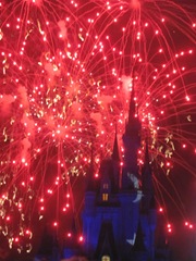 Disney trip red fireworks at castle