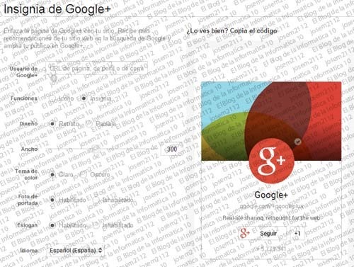Widget de página de Google Plus - configuración insignia google plus