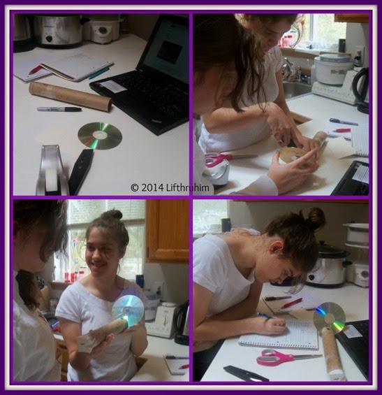 The girls make a spectrometer.
