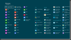 The Start screen All Apps view - showing Start menu groups