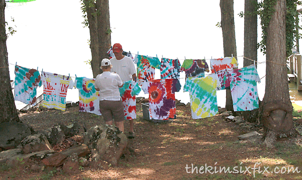 Hanging tie dye to dry