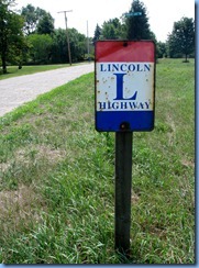 4132 Indiana - btwn Kimmell & Ligonier, IN - Lincoln Highway (Old 33) - beside Lincoln Highway (US-33) - brick section of Lincoln Highway & metal Lincoln highway sign
