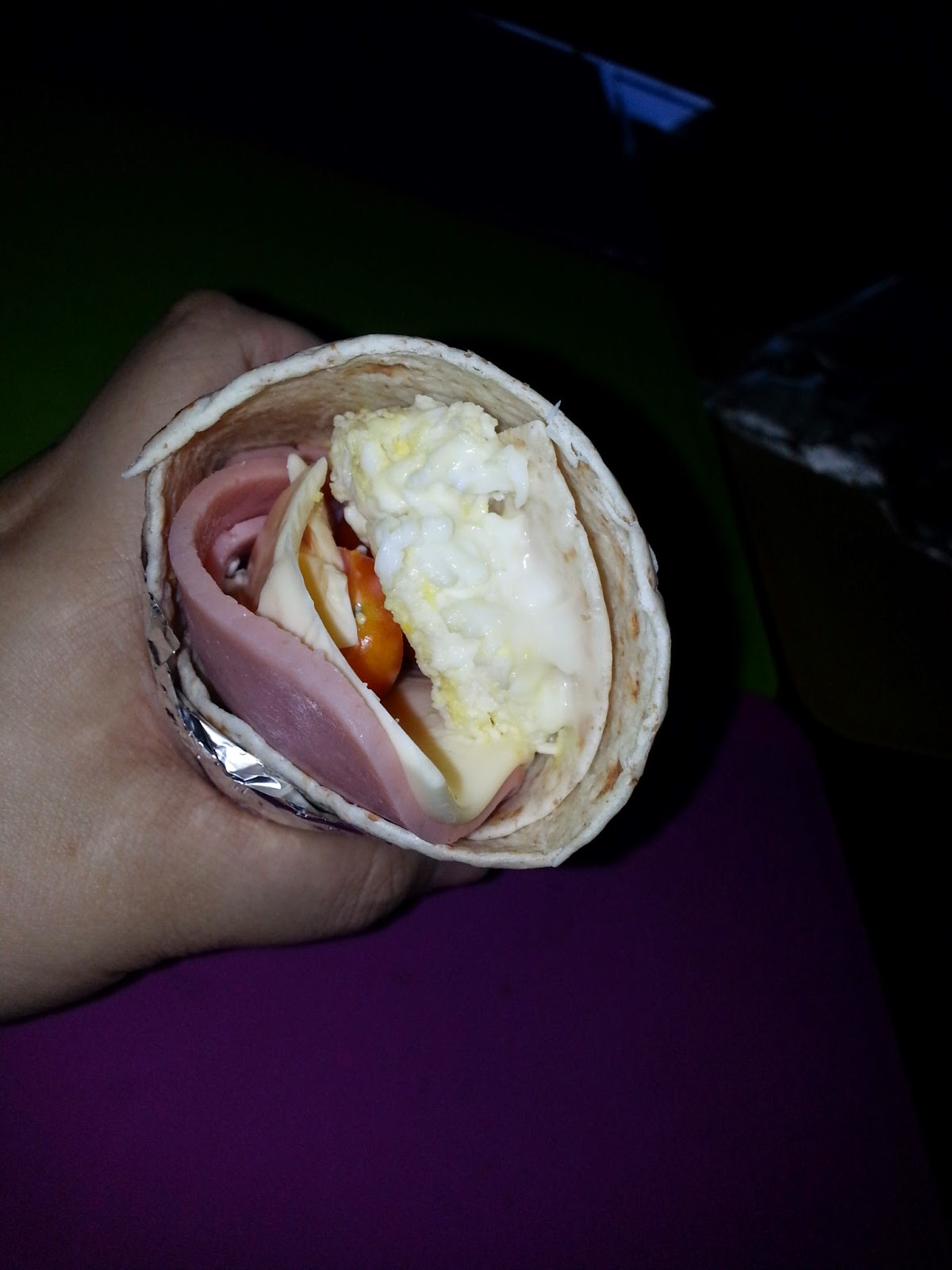 Home Cooked Dishes: Wholemeal Wrap with Egg, Ham & Cheese