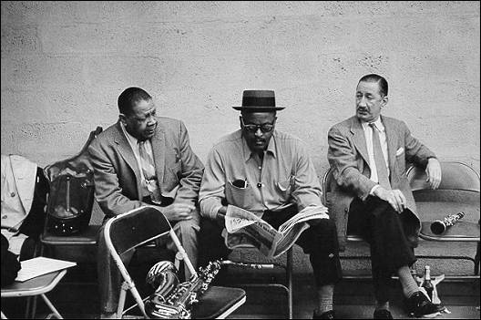 Photograph of Red Allen, Ben Webster, and Pee Wee Russell (1957)  from Bass Line by Milt Hinton.jpg