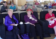 Some of our members enjoying the music whilst having a snack. Foreground L to R: Ngaire McRae; Jeanette Beamish; and, June McCrorie.