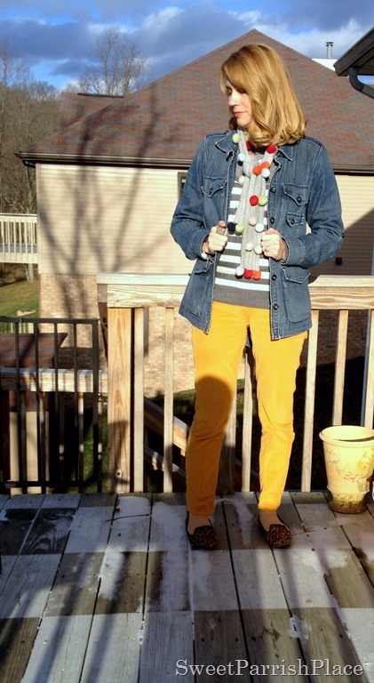 mustard corduroys denim, stripes and leopard