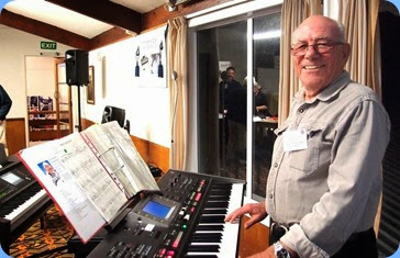 Our new Treasurer, Laurie Conder, playing his Roland G-70 for the arrival music and then Laurie played in the first half of the programme. Photo courtesy of the Club's photographer, Dennis Lyons.
