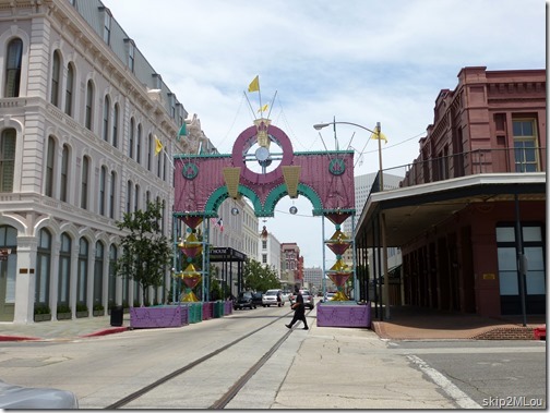 June 10, 2013: Public Art - the Mardi Gras Arch on Mechanics St at 24th. "Evoking the sailing ships that called on Galveston..."