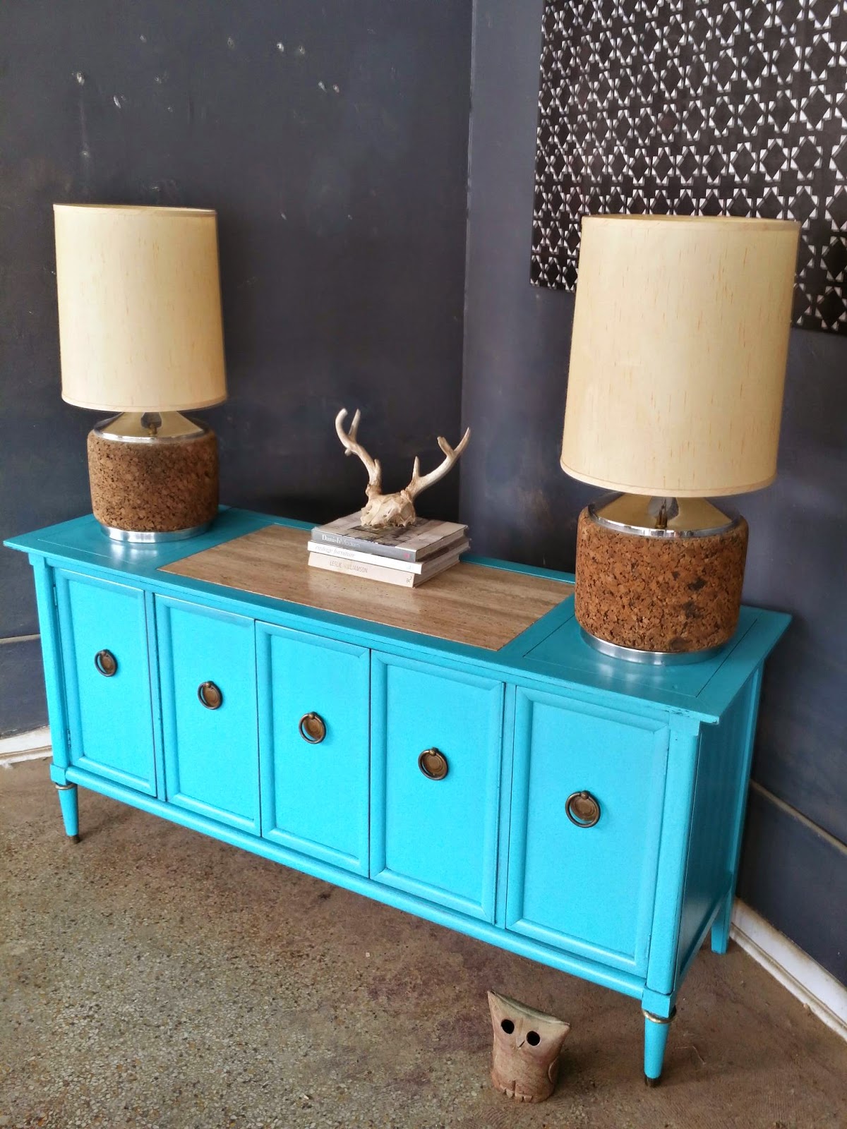 Vintage Ground Aqua Blue Mid Century Buffet / Credenza / Media Console