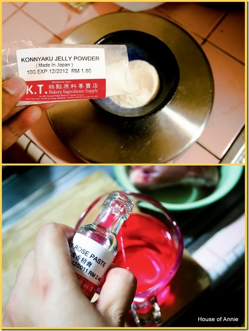 Konnyaku powder and rose syrup