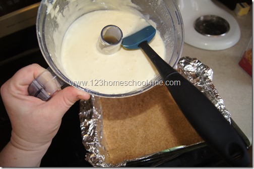 Pour the batter into the vanilla waffer crust
