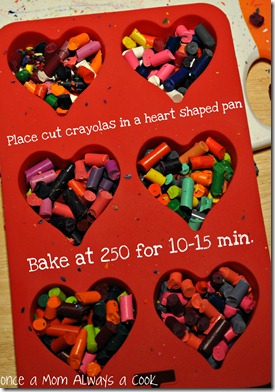 crayolas in a heart shaped pan