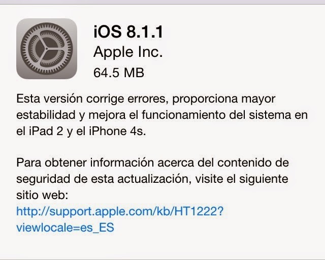 Nueva actualización de iOS 8.1.1
