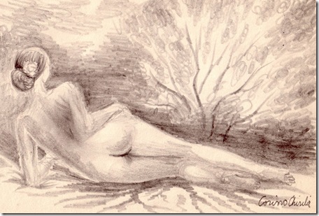 Anotimpuri - Nud in decor natural de primavara si toamna desen in creion